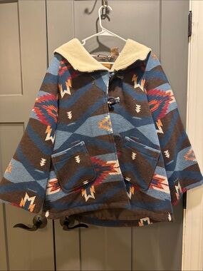 Toddler Southwestern Hooded Coat in Blue & Brown